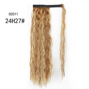 WERD Corn Wavy Long Ponytail Synthetic Wigs For Black Hairpiece Wrap On Clip Hair Extensions Ombre Brown Pony Tail Blonde Hair