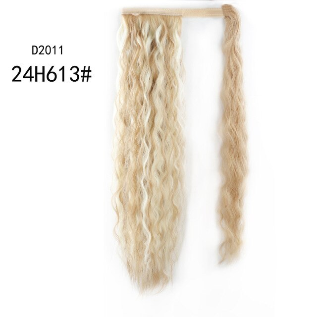 WERD Corn Wavy Long Ponytail Synthetic Wigs For Black Hairpiece Wrap On Clip Hair Extensions Ombre Brown Pony Tail Blonde Hair
