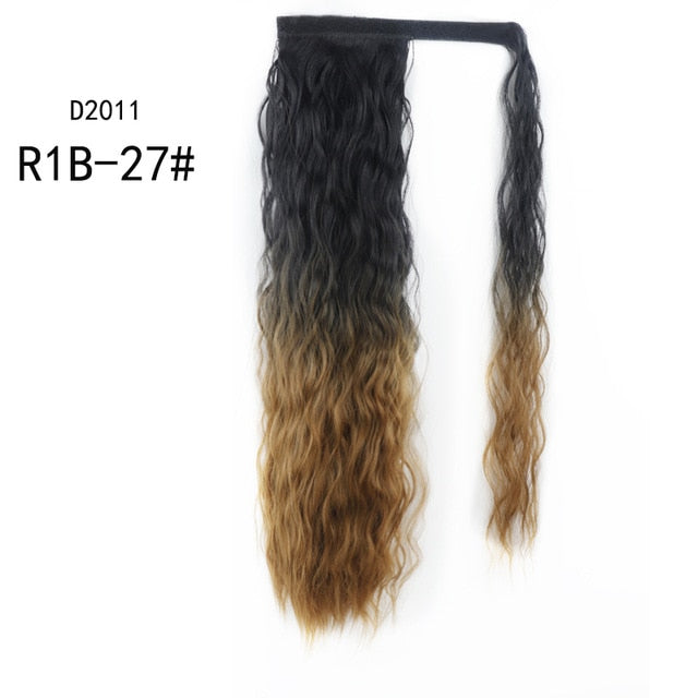 WERD Corn Wavy Long Ponytail Synthetic Wigs For Black Hairpiece Wrap On Clip Hair Extensions Ombre Brown Pony Tail Blonde Hair