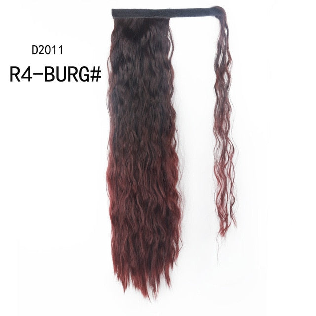 WERD Corn Wavy Long Ponytail Synthetic Wigs For Black Hairpiece Wrap On Clip Hair Extensions Ombre Brown Pony Tail Blonde Hair