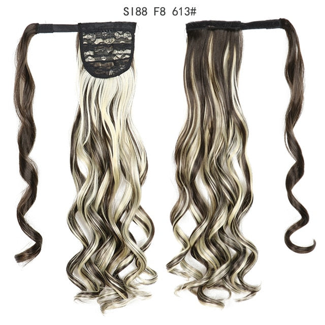 WERD Corn Wavy Long Ponytail Synthetic Wigs For Black Hairpiece Wrap On Clip Hair Extensions Ombre Brown Pony Tail Blonde Hair