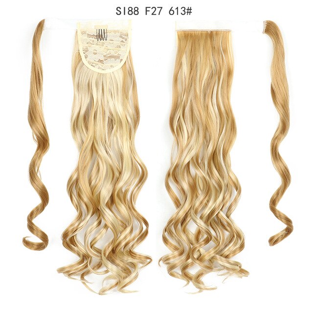 WERD Corn Wavy Long Ponytail Synthetic Wigs For Black Hairpiece Wrap On Clip Hair Extensions Ombre Brown Pony Tail Blonde Hair