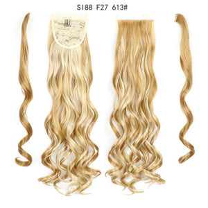 WERD Corn Wavy Long Ponytail Synthetic Wigs For Black Hairpiece Wrap On Clip Hair Extensions Ombre Brown Pony Tail Blonde Hair