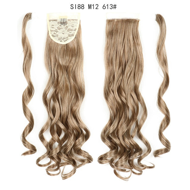 WERD Corn Wavy Long Ponytail Synthetic Wigs For Black Hairpiece Wrap On Clip Hair Extensions Ombre Brown Pony Tail Blonde Hair
