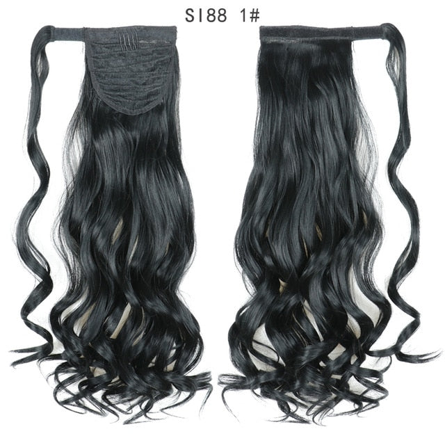 WERD Corn Wavy Long Ponytail Synthetic Wigs For Black Hairpiece Wrap On Clip Hair Extensions Ombre Brown Pony Tail Blonde Hair