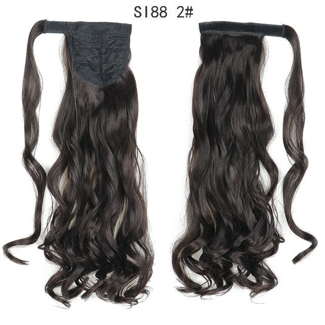 WERD Corn Wavy Long Ponytail Synthetic Wigs For Black Hairpiece Wrap On Clip Hair Extensions Ombre Brown Pony Tail Blonde Hair