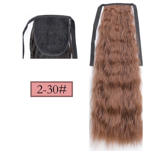 WERD Corn Wavy Long Ponytail Synthetic Wigs For Black Hairpiece Wrap On Clip Hair Extensions Ombre Brown Pony Tail Blonde Hair