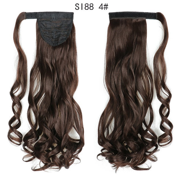 WERD Corn Wavy Long Ponytail Synthetic Wigs For Black Hairpiece Wrap On Clip Hair Extensions Ombre Brown Pony Tail Blonde Hair
