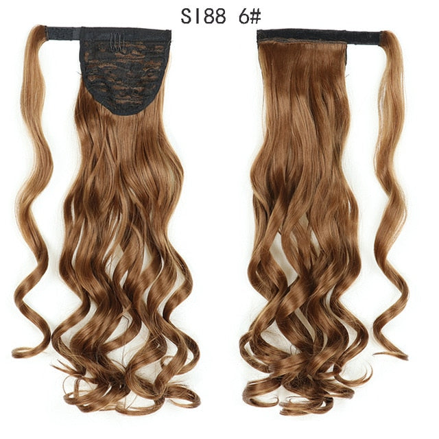 WERD Corn Wavy Long Ponytail Synthetic Wigs For Black Hairpiece Wrap On Clip Hair Extensions Ombre Brown Pony Tail Blonde Hair