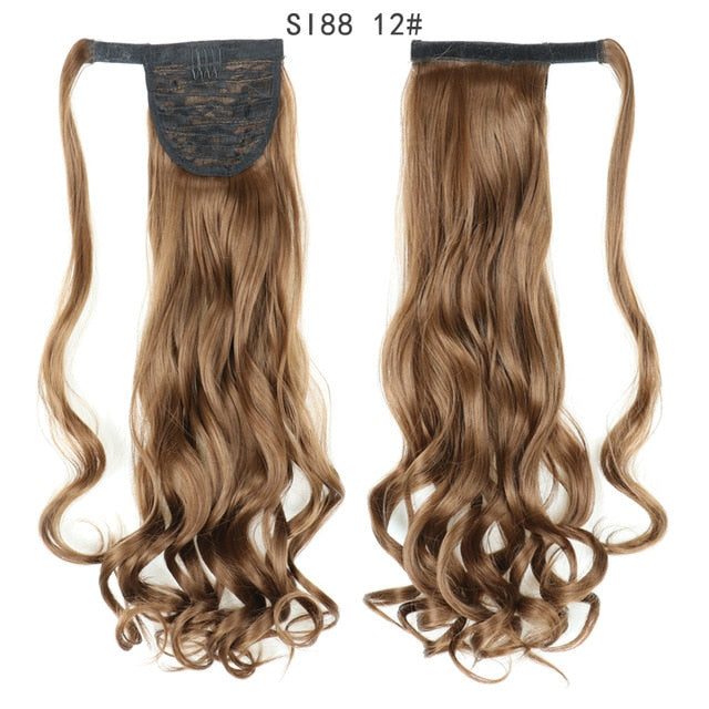 WERD Corn Wavy Long Ponytail Synthetic Wigs For Black Hairpiece Wrap On Clip Hair Extensions Ombre Brown Pony Tail Blonde Hair
