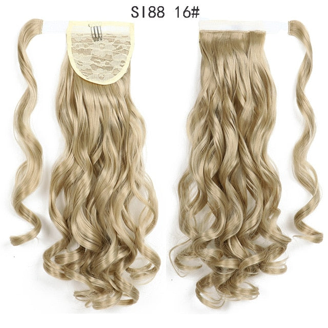 WERD Corn Wavy Long Ponytail Synthetic Wigs For Black Hairpiece Wrap On Clip Hair Extensions Ombre Brown Pony Tail Blonde Hair