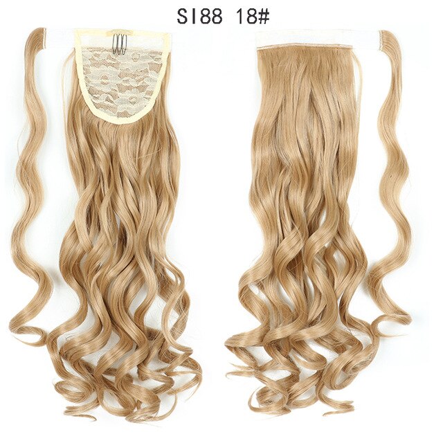 WERD Corn Wavy Long Ponytail Synthetic Wigs For Black Hairpiece Wrap On Clip Hair Extensions Ombre Brown Pony Tail Blonde Hair