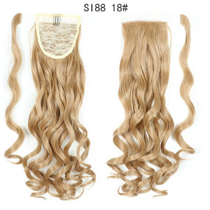 WERD Corn Wavy Long Ponytail Synthetic Wigs For Black Hairpiece Wrap On Clip Hair Extensions Ombre Brown Pony Tail Blonde Hair