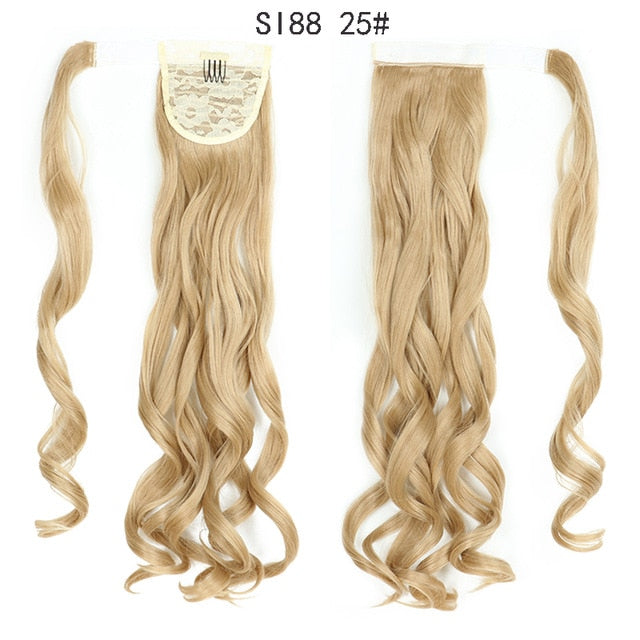 WERD Corn Wavy Long Ponytail Synthetic Wigs For Black Hairpiece Wrap On Clip Hair Extensions Ombre Brown Pony Tail Blonde Hair