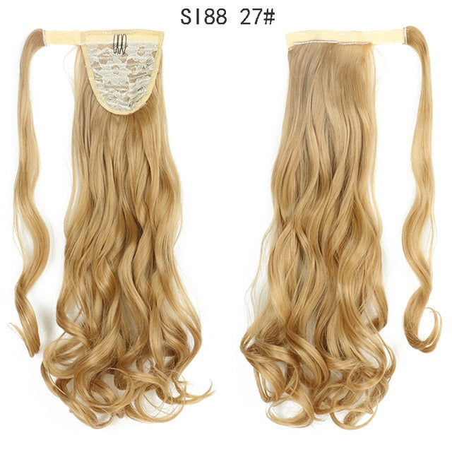 WERD Corn Wavy Long Ponytail Synthetic Wigs For Black Hairpiece Wrap On Clip Hair Extensions Ombre Brown Pony Tail Blonde Hair