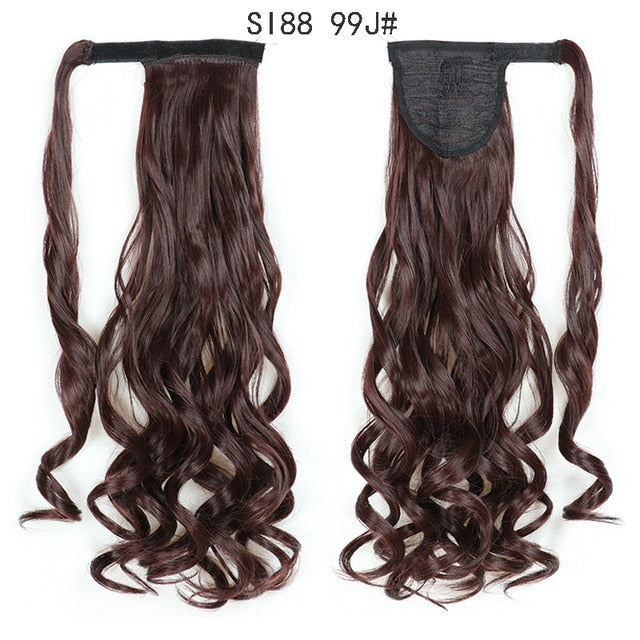 WERD Corn Wavy Long Ponytail Synthetic Wigs For Black Hairpiece Wrap On Clip Hair Extensions Ombre Brown Pony Tail Blonde Hair
