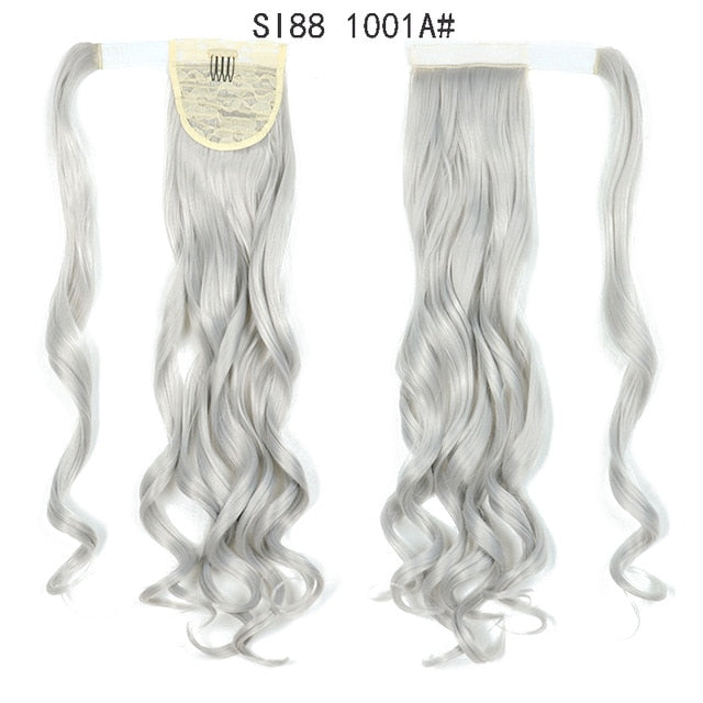 WERD Corn Wavy Long Ponytail Synthetic Wigs For Black Hairpiece Wrap On Clip Hair Extensions Ombre Brown Pony Tail Blonde Hair