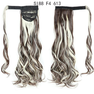 WERD Corn Wavy Long Ponytail Synthetic Wigs For Black Hairpiece Wrap On Clip Hair Extensions Ombre Brown Pony Tail Blonde Hair