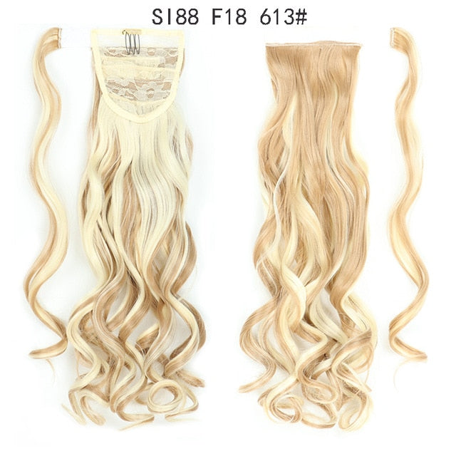 WERD Corn Wavy Long Ponytail Synthetic Wigs For Black Hairpiece Wrap On Clip Hair Extensions Ombre Brown Pony Tail Blonde Hair