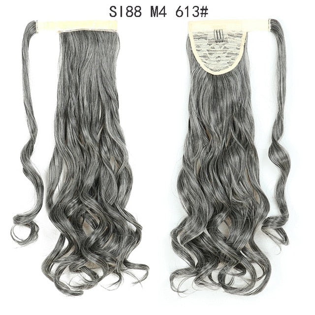 WERD Corn Wavy Long Ponytail Synthetic Wigs For Black Hairpiece Wrap On Clip Hair Extensions Ombre Brown Pony Tail Blonde Hair