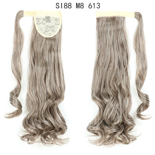 WERD Corn Wavy Long Ponytail Synthetic Wigs For Black Hairpiece Wrap On Clip Hair Extensions Ombre Brown Pony Tail Blonde Hair