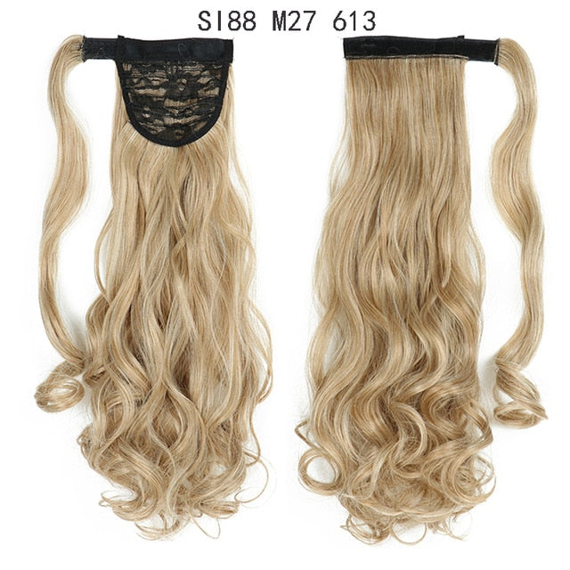 WERD Corn Wavy Long Ponytail Synthetic Wigs For Black Hairpiece Wrap On Clip Hair Extensions Ombre Brown Pony Tail Blonde Hair