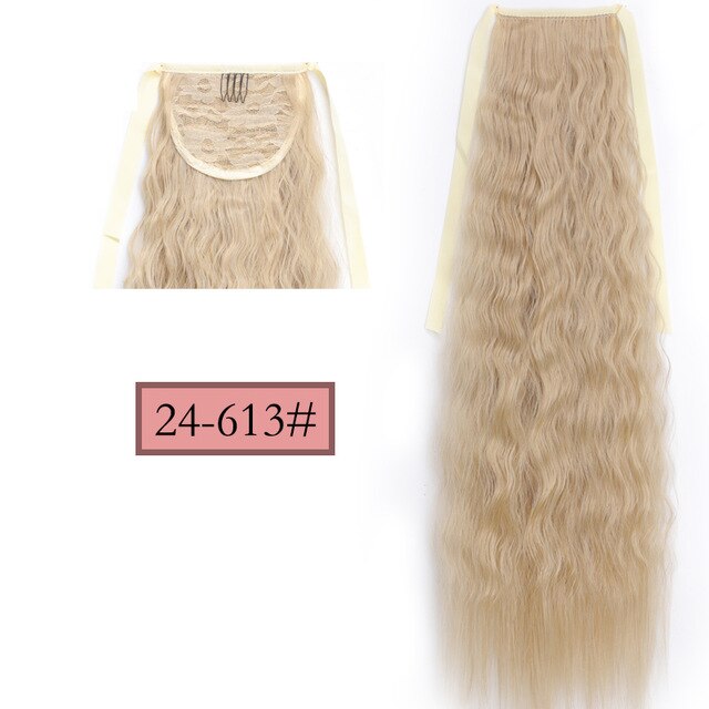 WERD Corn Wavy Long Ponytail Synthetic Wigs For Black Hairpiece Wrap On Clip Hair Extensions Ombre Brown Pony Tail Blonde Hair