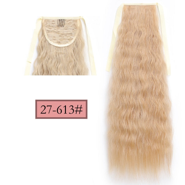 WERD Corn Wavy Long Ponytail Synthetic Wigs For Black Hairpiece Wrap On Clip Hair Extensions Ombre Brown Pony Tail Blonde Hair