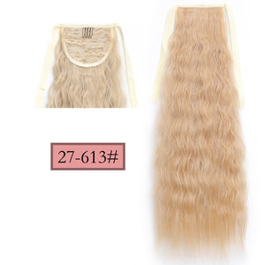 WERD Corn Wavy Long Ponytail Synthetic Wigs For Black Hairpiece Wrap On Clip Hair Extensions Ombre Brown Pony Tail Blonde Hair