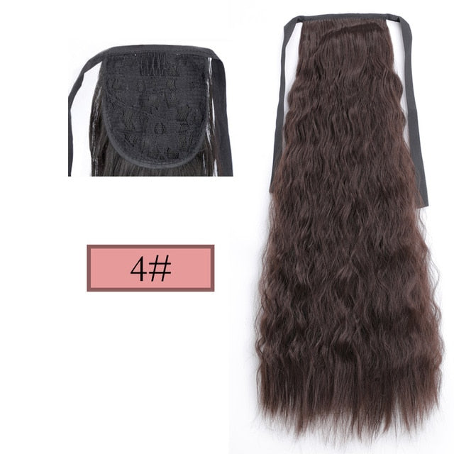 WERD Corn Wavy Long Ponytail Synthetic Wigs For Black Hairpiece Wrap On Clip Hair Extensions Ombre Brown Pony Tail Blonde Hair