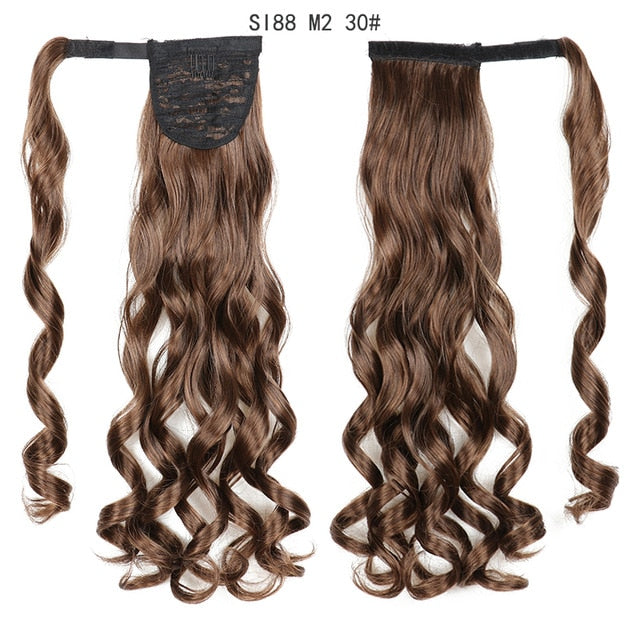 WERD Corn Wavy Long Ponytail Synthetic Wigs For Black Hairpiece Wrap On Clip Hair Extensions Ombre Brown Pony Tail Blonde Hair