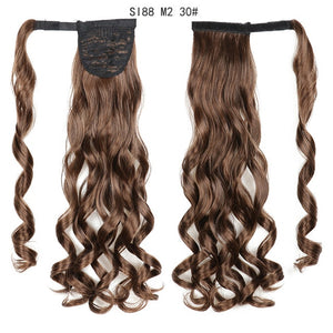 WERD Corn Wavy Long Ponytail Synthetic Wigs For Black Hairpiece Wrap On Clip Hair Extensions Ombre Brown Pony Tail Blonde Hair