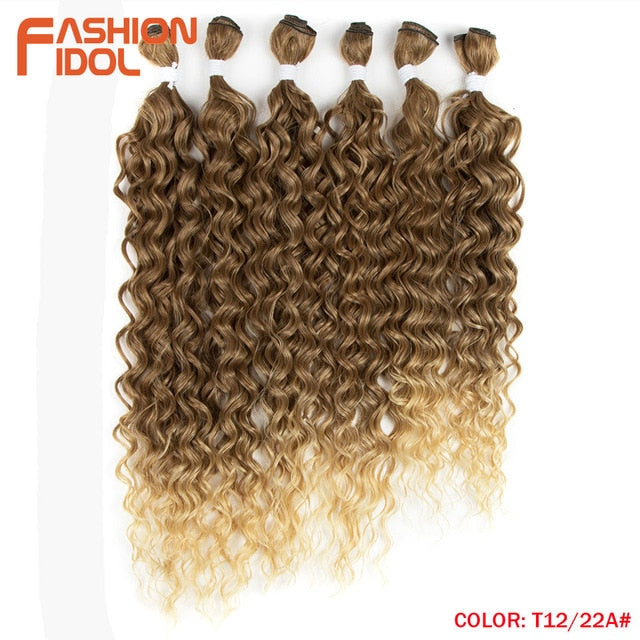 FASHION IDOL Afro Kinky Curly Hair Bundles Synthetic Hair Extensions 24-28inch 6Pcs/Lot Ombre Blonde Hair Weaves For Black Women