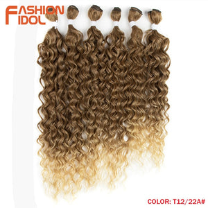 FASHION IDOL Afro Kinky Curly Hair Bundles Synthetic Hair Extensions 24-28inch 6Pcs/Lot Ombre Blonde Hair Weaves For Black Women
