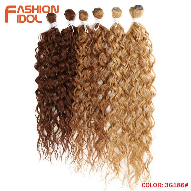 FASHION IDOL Afro Kinky Curly Hair Bundles Synthetic Hair Extensions 24-28inch 6Pcs/Lot Ombre Blonde Hair Weaves For Black Women