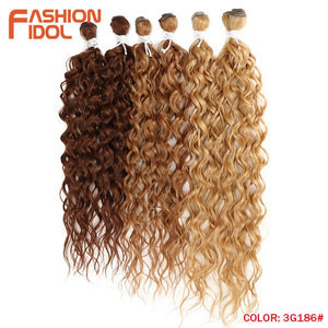 FASHION IDOL Afro Kinky Curly Hair Bundles Synthetic Hair Extensions 24-28inch 6Pcs/Lot Ombre Blonde Hair Weaves For Black Women