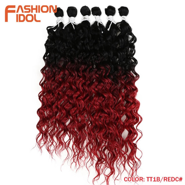 FASHION IDOL Afro Kinky Curly Hair Bundles Synthetic Hair Extensions 24-28inch 6Pcs/Lot Ombre Blonde Hair Weaves For Black Women