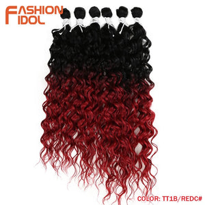 FASHION IDOL Afro Kinky Curly Hair Bundles Synthetic Hair Extensions 24-28inch 6Pcs/Lot Ombre Blonde Hair Weaves For Black Women