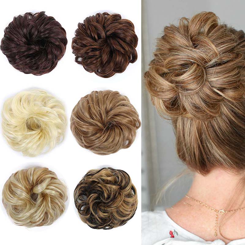 DIANQI Women's Thick 1PCS Hair Scrunchies Made of Hair Curly Wavy Updo Hair Bun Extensions Messy Hairpieces