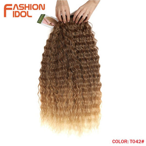 FASHION IDOL Loose Deep Wave Hair Bundles 28-32Inch Ombre Brown Red Super Long Hair Synthetic Weaves Curly Wave Hair Extensions