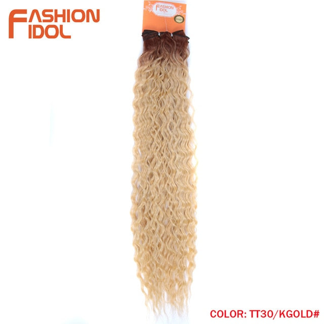 FASHION IDOL Loose Deep Wave Hair Bundles 28-32Inch Ombre Brown Red Super Long Hair Synthetic Weaves Curly Wave Hair Extensions