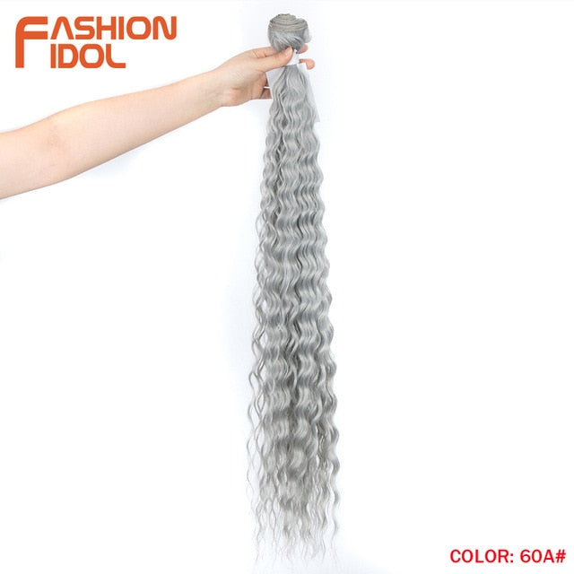 FASHION IDOL Loose Deep Wave Hair Bundles 28-32Inch Ombre Brown Red Super Long Hair Synthetic Weaves Curly Wave Hair Extensions