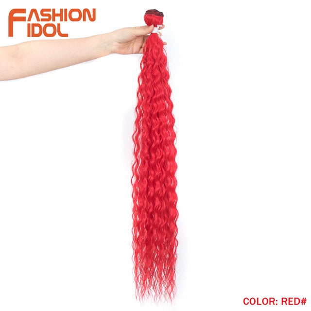 FASHION IDOL Loose Deep Wave Hair Bundles 28-32Inch Ombre Brown Red Super Long Hair Synthetic Weaves Curly Wave Hair Extensions