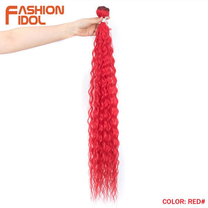FASHION IDOL Loose Deep Wave Hair Bundles 28-32Inch Ombre Brown Red Super Long Hair Synthetic Weaves Curly Wave Hair Extensions