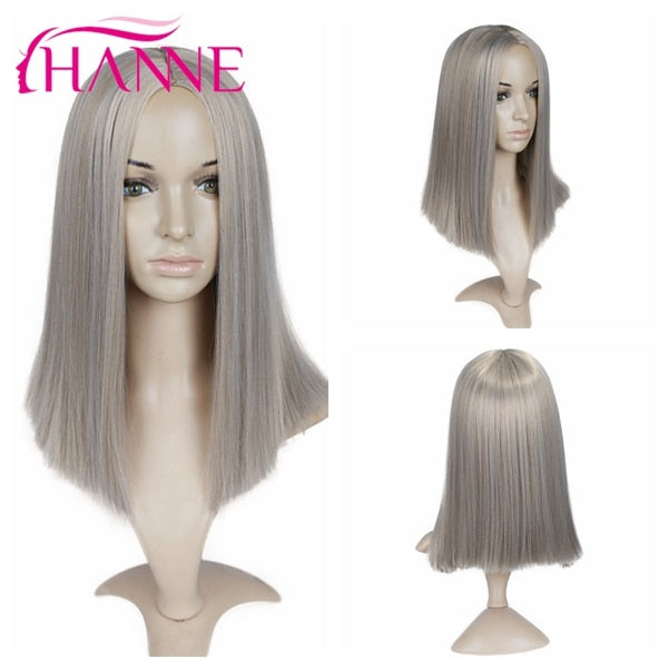 HANNE Ombre Pink/Brown/Grey Straight Shoulder Length Synthetic Wigs Heat Resistant Hair For Black/White Women Cosplay Or Party