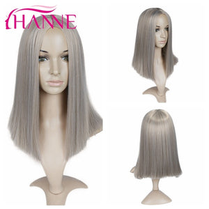 HANNE Ombre Pink/Brown/Grey Straight Shoulder Length Synthetic Wigs Heat Resistant Hair For Black/White Women Cosplay Or Party