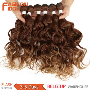 FASHION IDOL Deep Wave Bundles Hair Weave Bundles Ombre Brown 6Pieces 16-20 Inch 250g Synthetic Hair Extensions Free Shipping
