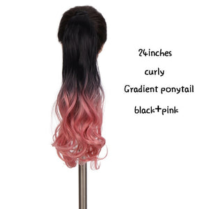 SHANGKE 24''Long Straight Drawstring Ponytail Clip In Synthetic Hair Extension Extensions Wrap on Hair Temperature Fiber