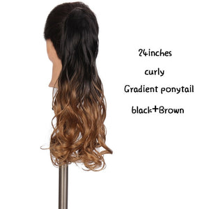 SHANGKE 24''Long Straight Drawstring Ponytail Clip In Synthetic Hair Extension Extensions Wrap on Hair Temperature Fiber