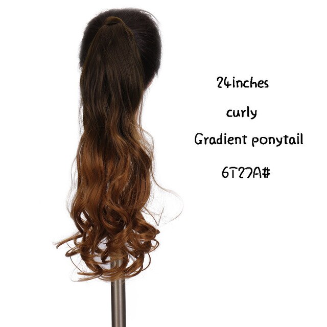 SHANGKE 24''Long Straight Drawstring Ponytail Clip In Synthetic Hair Extension Extensions Wrap on Hair Temperature Fiber